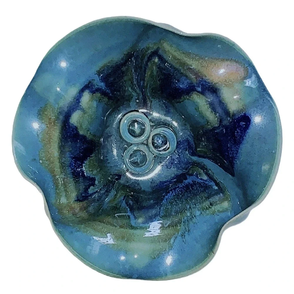 Art Pottery Ikebana MCM Style Bud Vase Flower Frog Draw Tube Water Basin Glazed